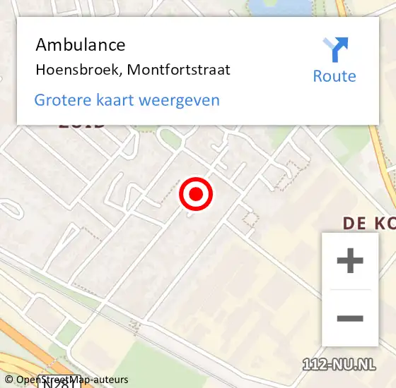 Locatie op kaart van de 112 melding: Ambulance Hoensbroek, Montfortstraat op 24 oktober 2014 14:52