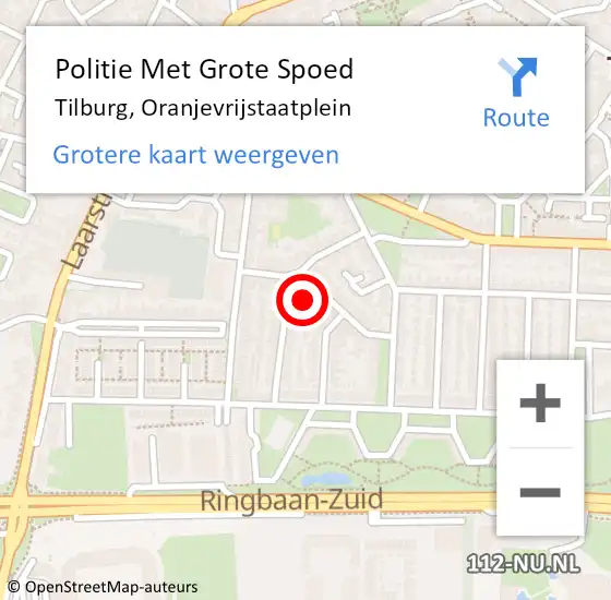 Locatie op kaart van de 112 melding: Politie Met Grote Spoed Naar Tilburg, Oranjevrijstaatplein op 24 oktober 2024 14:09