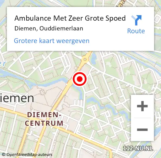 Locatie op kaart van de 112 melding: Ambulance Met Zeer Grote Spoed Naar Diemen, Ouddiemerlaan op 24 oktober 2024 14:09