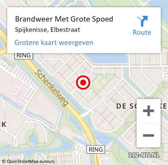 Locatie op kaart van de 112 melding: Brandweer Met Grote Spoed Naar Spijkenisse, Elbestraat op 24 oktober 2024 14:15