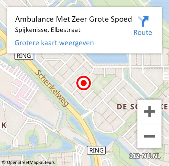 Locatie op kaart van de 112 melding: Ambulance Met Zeer Grote Spoed Naar Spijkenisse, Elbestraat op 24 oktober 2024 14:15