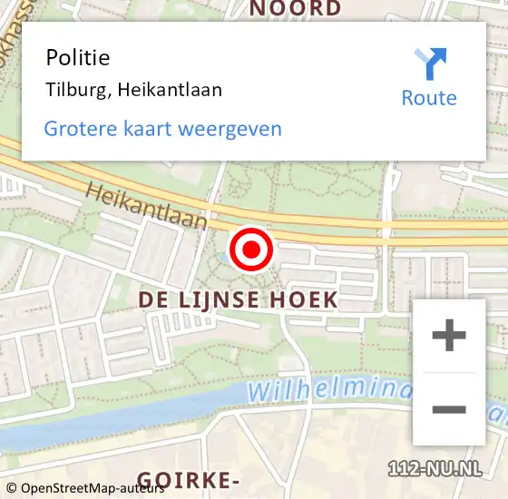 Locatie op kaart van de 112 melding: Politie Tilburg, Heikantlaan op 24 oktober 2024 14:38