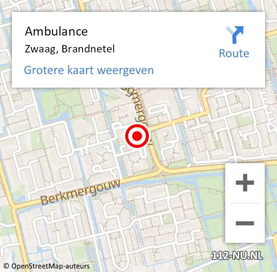 Locatie op kaart van de 112 melding: Ambulance Zwaag, Brandnetel op 24 oktober 2024 14:56