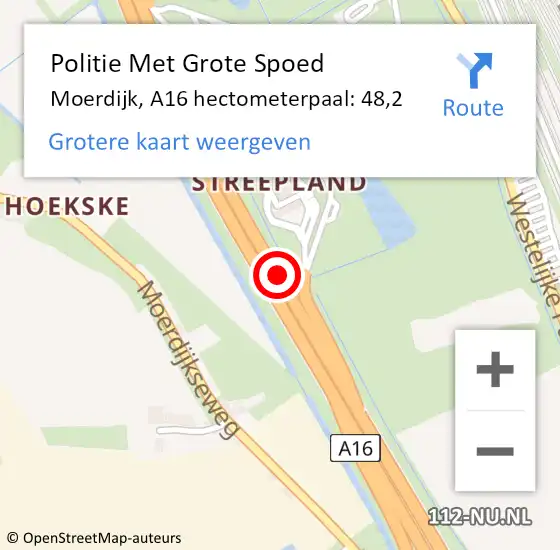 Locatie op kaart van de 112 melding: Politie Met Grote Spoed Naar Moerdijk, A16 hectometerpaal: 48,2 op 24 oktober 2024 15:06