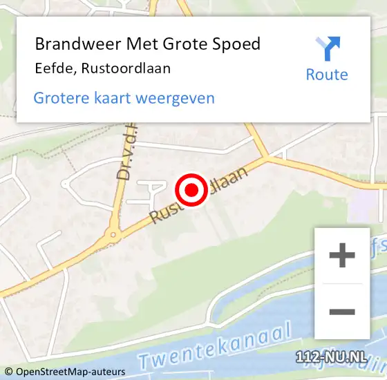 Locatie op kaart van de 112 melding: Brandweer Met Grote Spoed Naar Eefde, Rustoordlaan op 24 oktober 2024 15:10