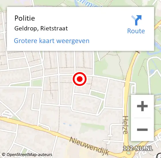 Locatie op kaart van de 112 melding: Politie Geldrop, Rietstraat op 24 oktober 2024 15:19