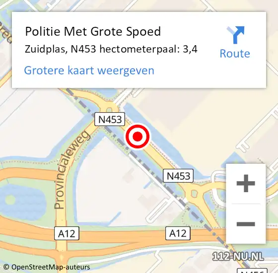 Locatie op kaart van de 112 melding: Politie Met Grote Spoed Naar Zuidplas, N453 hectometerpaal: 3,4 op 24 oktober 2024 15:20