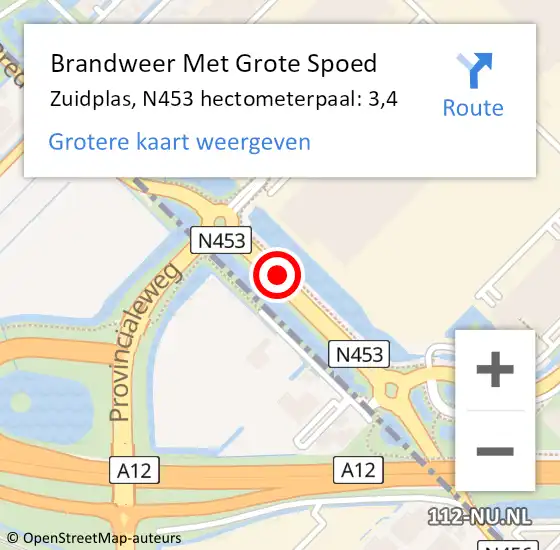 Locatie op kaart van de 112 melding: Brandweer Met Grote Spoed Naar Zuidplas, N453 hectometerpaal: 3,4 op 24 oktober 2024 15:21