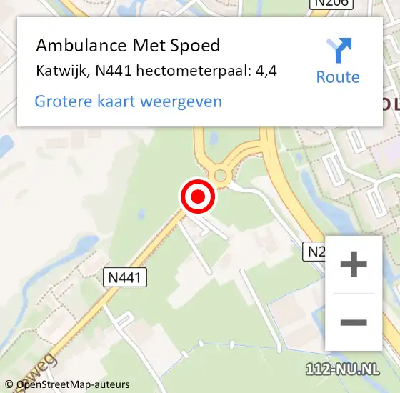 Locatie op kaart van de 112 melding: Ambulance Met Spoed Naar Katwijk, N441 hectometerpaal: 4,4 op 24 oktober 2024 15:24