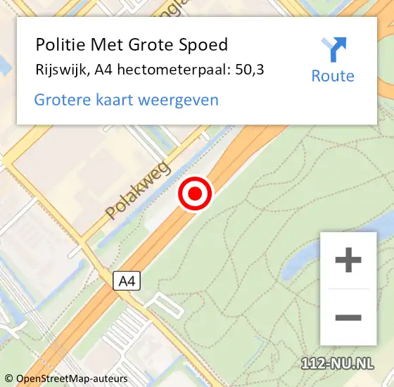 Locatie op kaart van de 112 melding: Politie Met Grote Spoed Naar Rijswijk, A4 hectometerpaal: 50,3 op 24 oktober 2024 15:24