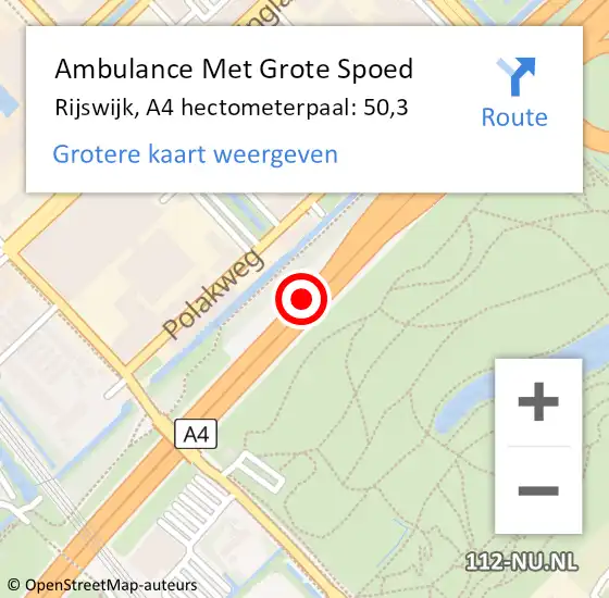 Locatie op kaart van de 112 melding: Ambulance Met Grote Spoed Naar Rijswijk, A4 hectometerpaal: 50,3 op 24 oktober 2024 15:29