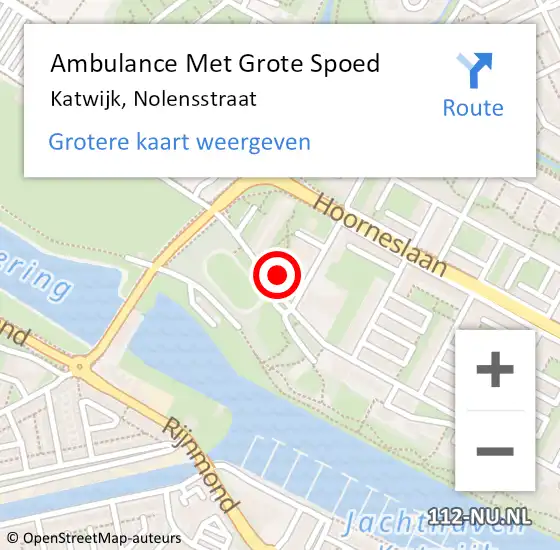 Locatie op kaart van de 112 melding: Ambulance Met Grote Spoed Naar Katwijk, Nolensstraat op 24 oktober 2024 15:29