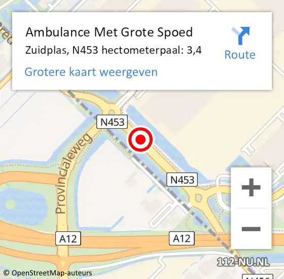 Locatie op kaart van de 112 melding: Ambulance Met Grote Spoed Naar Zuidplas, N453 hectometerpaal: 3,4 op 24 oktober 2024 15:30