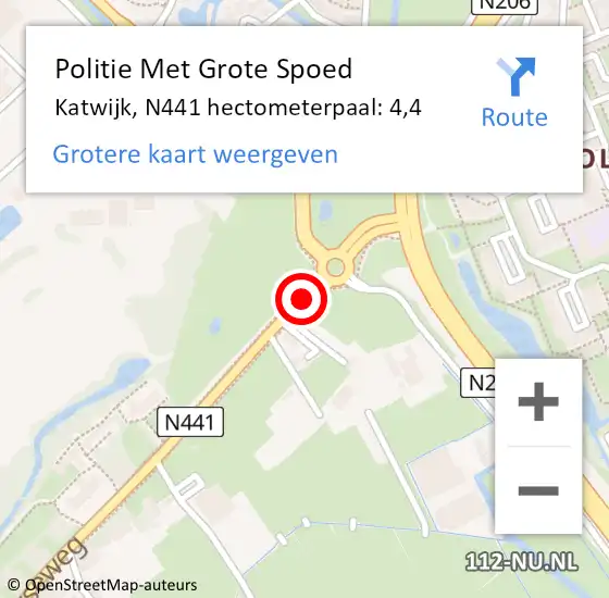 Locatie op kaart van de 112 melding: Politie Met Grote Spoed Naar Katwijk, N441 hectometerpaal: 4,4 op 24 oktober 2024 15:34