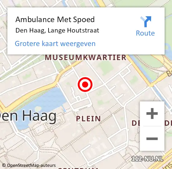 Locatie op kaart van de 112 melding: Ambulance Met Spoed Naar Den Haag, Lange Houtstraat op 24 oktober 2024 15:52