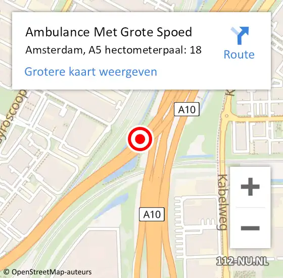 Locatie op kaart van de 112 melding: Ambulance Met Grote Spoed Naar Amsterdam, A5 hectometerpaal: 18 op 24 oktober 2024 16:14