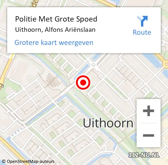 Locatie op kaart van de 112 melding: Politie Met Grote Spoed Naar Uithoorn, Alfons Ariënslaan op 24 oktober 2024 16:27