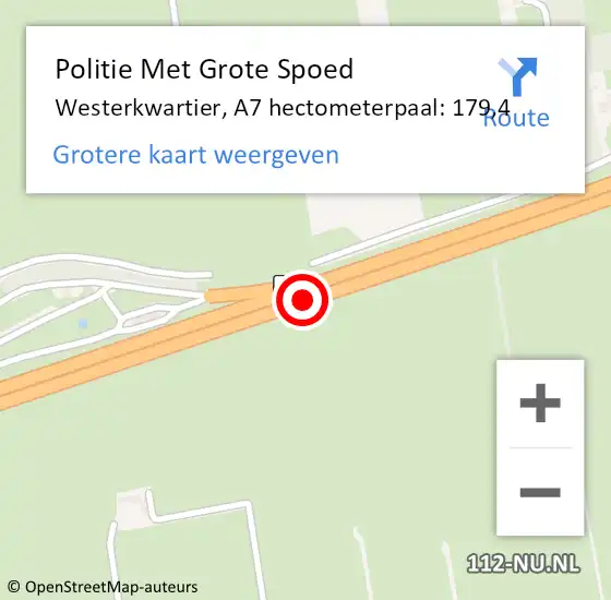 Locatie op kaart van de 112 melding: Politie Met Grote Spoed Naar Westerkwartier, A7 hectometerpaal: 179,4 op 24 oktober 2024 16:46