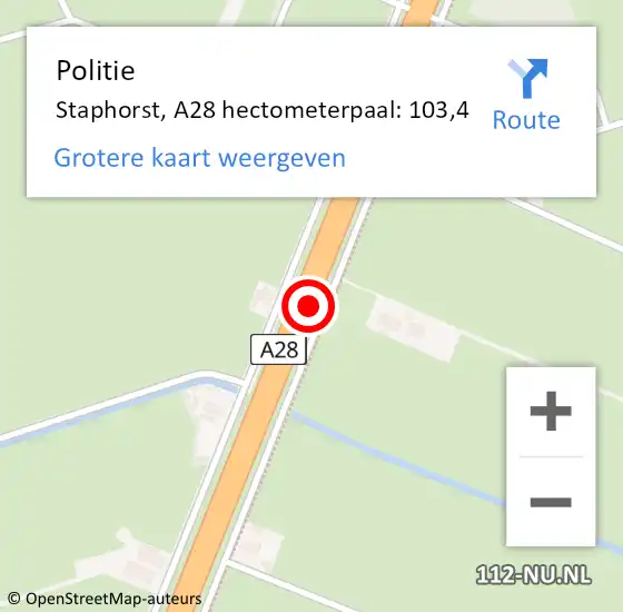 Locatie op kaart van de 112 melding: Politie Staphorst, A28 hectometerpaal: 103,4 op 24 oktober 2024 16:47