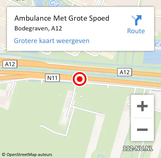 Locatie op kaart van de 112 melding: Ambulance Met Grote Spoed Naar Bodegraven, A12 L hectometerpaal: 36,5 op 24 oktober 2014 15:13