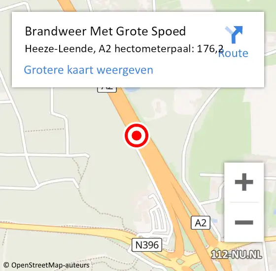 Locatie op kaart van de 112 melding: Brandweer Met Grote Spoed Naar Heeze-Leende, A2 hectometerpaal: 176,2 op 24 oktober 2024 16:51