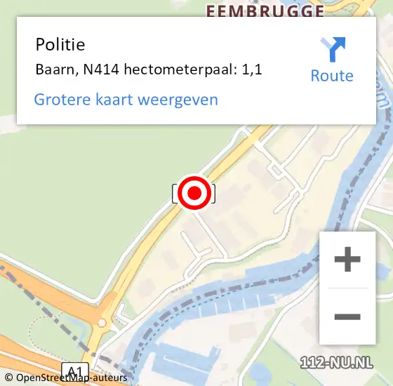 Locatie op kaart van de 112 melding: Politie Baarn, N414 hectometerpaal: 1,1 op 24 oktober 2024 16:58