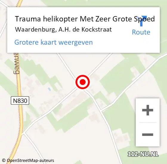 Locatie op kaart van de 112 melding: Trauma helikopter Met Zeer Grote Spoed Naar Waardenburg, A.H. de Kockstraat op 24 oktober 2024 17:03