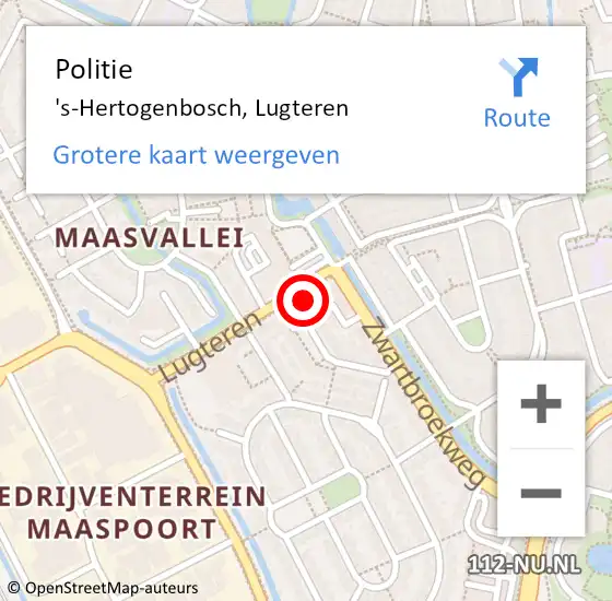 Locatie op kaart van de 112 melding: Politie 's-Hertogenbosch, Lugteren op 24 oktober 2024 17:09