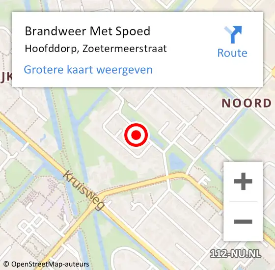 Locatie op kaart van de 112 melding: Brandweer Met Spoed Naar Hoofddorp, Zoetermeerstraat op 24 oktober 2024 17:25