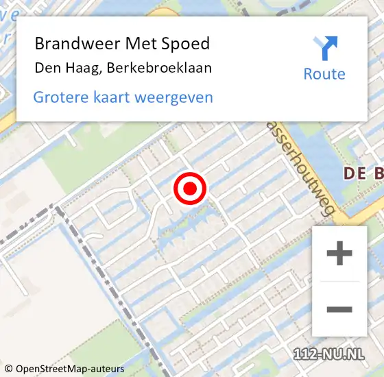 Locatie op kaart van de 112 melding: Brandweer Met Spoed Naar Den Haag, Berkebroeklaan op 24 oktober 2024 17:35