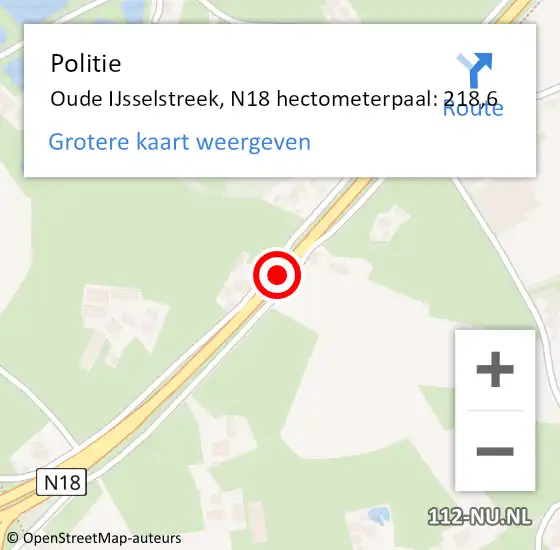 Locatie op kaart van de 112 melding: Politie Oude IJsselstreek, N18 hectometerpaal: 218,6 op 24 oktober 2024 17:48