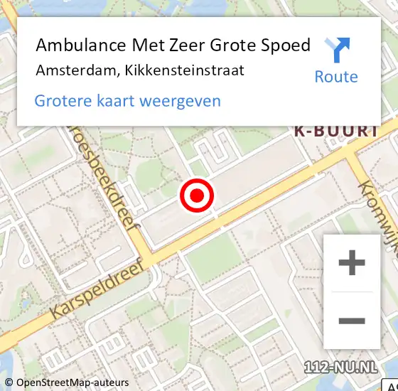 Locatie op kaart van de 112 melding: Ambulance Met Zeer Grote Spoed Naar Amsterdam, Kikkensteinstraat op 24 oktober 2024 17:54