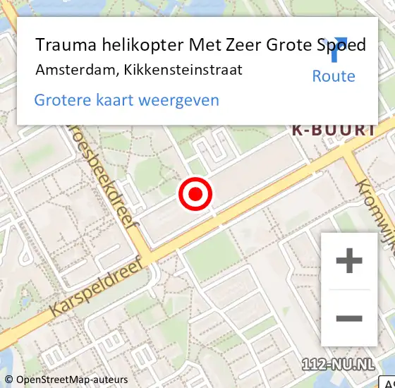 Locatie op kaart van de 112 melding: Trauma helikopter Met Zeer Grote Spoed Naar Amsterdam, Kikkensteinstraat op 24 oktober 2024 17:58