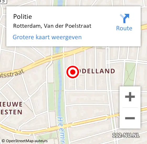 Locatie op kaart van de 112 melding: Politie Rotterdam, Van der Poelstraat op 24 oktober 2024 18:05