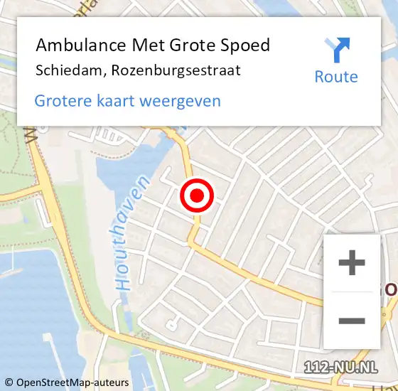 Locatie op kaart van de 112 melding: Ambulance Met Grote Spoed Naar Schiedam, Rozenburgsestraat op 24 oktober 2024 18:08