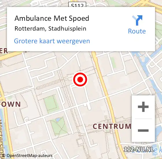 Locatie op kaart van de 112 melding: Ambulance Met Spoed Naar Rotterdam, Stadhuisplein op 24 oktober 2024 18:13