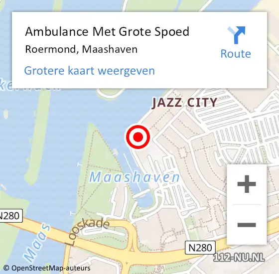 Locatie op kaart van de 112 melding: Ambulance Met Grote Spoed Naar Roermond, Maashaven op 24 oktober 2024 18:29