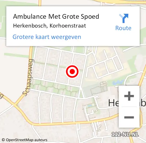 Locatie op kaart van de 112 melding: Ambulance Met Grote Spoed Naar Herkenbosch, Korhoenstraat op 24 oktober 2024 18:33