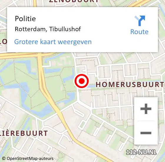 Locatie op kaart van de 112 melding: Politie Rotterdam, Tibullushof op 24 oktober 2024 18:36