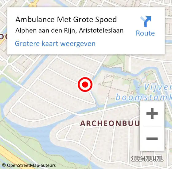 Locatie op kaart van de 112 melding: Ambulance Met Grote Spoed Naar Alphen aan den Rijn, Aristoteleslaan op 24 oktober 2024 18:37