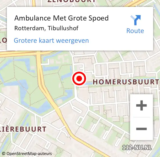 Locatie op kaart van de 112 melding: Ambulance Met Grote Spoed Naar Rotterdam, Tibullushof op 24 oktober 2024 18:38