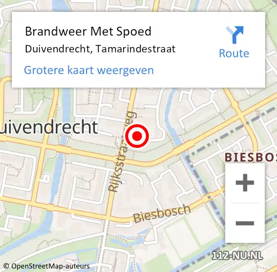 Locatie op kaart van de 112 melding: Brandweer Met Spoed Naar Duivendrecht, Tamarindestraat op 24 oktober 2024 18:48