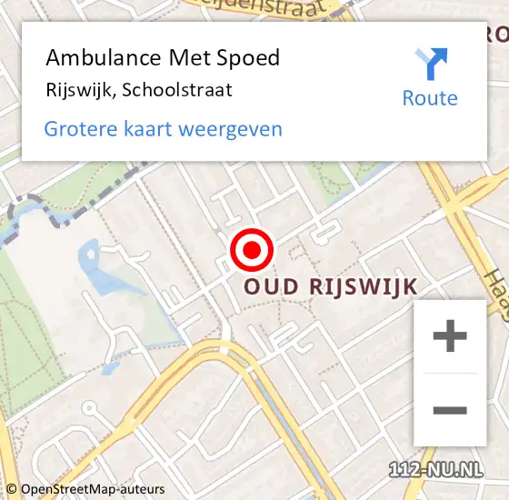 Locatie op kaart van de 112 melding: Ambulance Met Spoed Naar Rijswijk, Schoolstraat op 24 oktober 2024 18:56