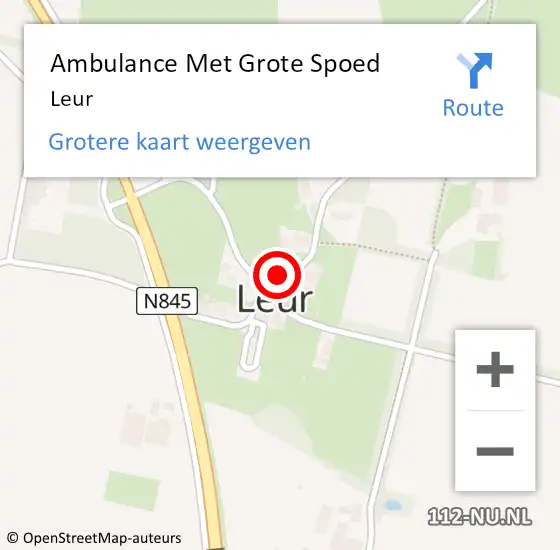 Locatie op kaart van de 112 melding: Ambulance Met Grote Spoed Naar Leur op 24 oktober 2024 19:21