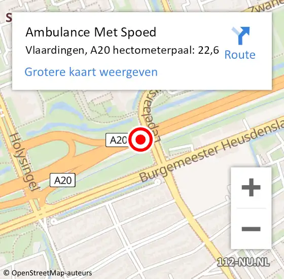 Locatie op kaart van de 112 melding: Ambulance Met Spoed Naar Vlaardingen, A20 hectometerpaal: 22,6 op 24 oktober 2024 19:35