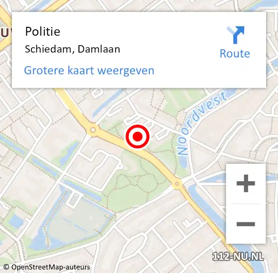 Locatie op kaart van de 112 melding: Politie Schiedam, Damlaan op 24 oktober 2024 19:37