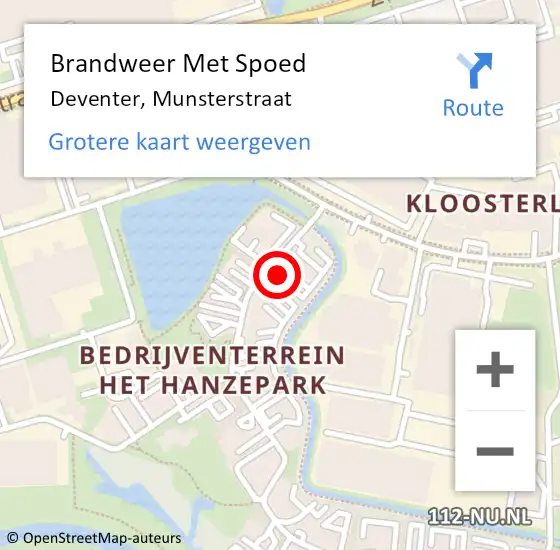 Locatie op kaart van de 112 melding: Brandweer Met Spoed Naar Deventer, Munsterstraat op 24 oktober 2024 19:54