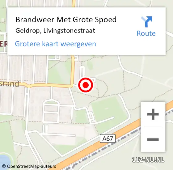 Locatie op kaart van de 112 melding: Brandweer Met Grote Spoed Naar Geldrop, Livingstonestraat op 24 oktober 2024 20:03