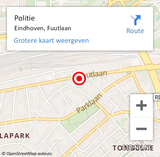 Locatie op kaart van de 112 melding: Politie Eindhoven, Fuutlaan op 24 oktober 2024 20:37