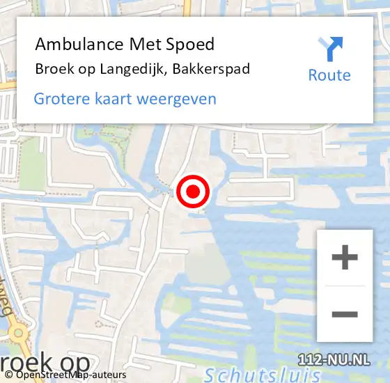 Locatie op kaart van de 112 melding: Ambulance Met Spoed Naar Broek op Langedijk, Bakkerspad op 24 oktober 2024 21:33